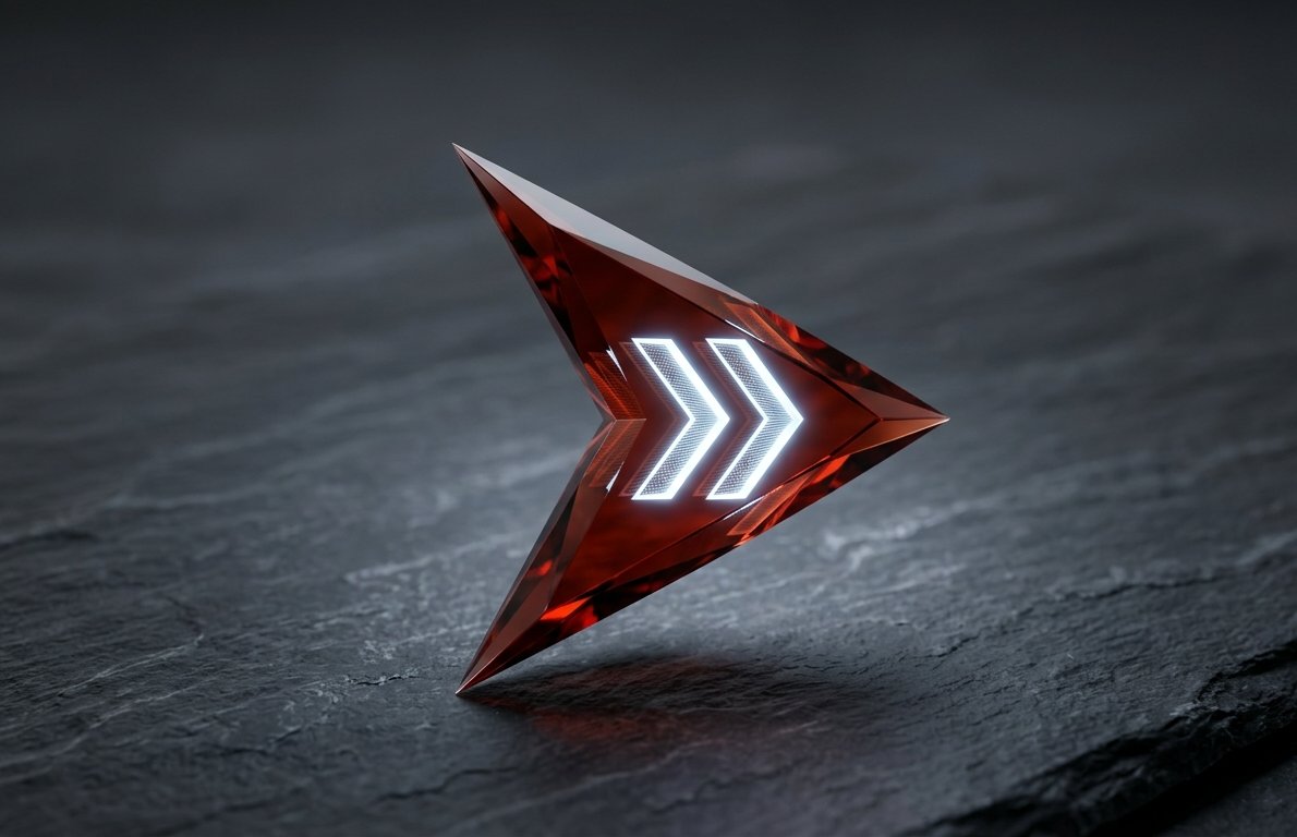 Logotipo de MAGURO Studio en cristal rojo sobre pizarra
